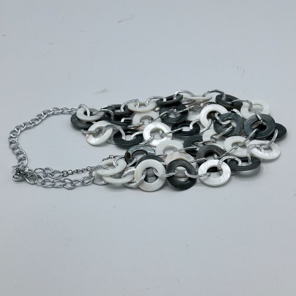Triple Layer Boutique Gray and White Circular Silver-tone Necklace 24" - Picture 3 of 5